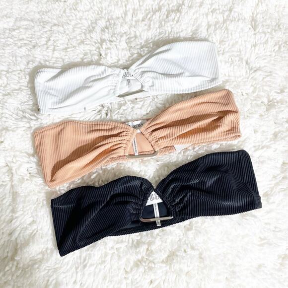 ♥ 552-C ♥ (S) OUT FROM UNDER Triangle Ring Ribbed Bandeau Bikini Tops - Picture 4 of 8